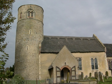 The round towered church in Herringfleet.