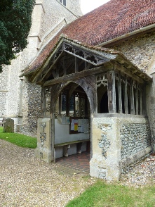 The porch of St Mary's Church in Thorpe Morieux.