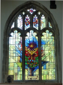 Modern stained-glass window in St Mary's Church.